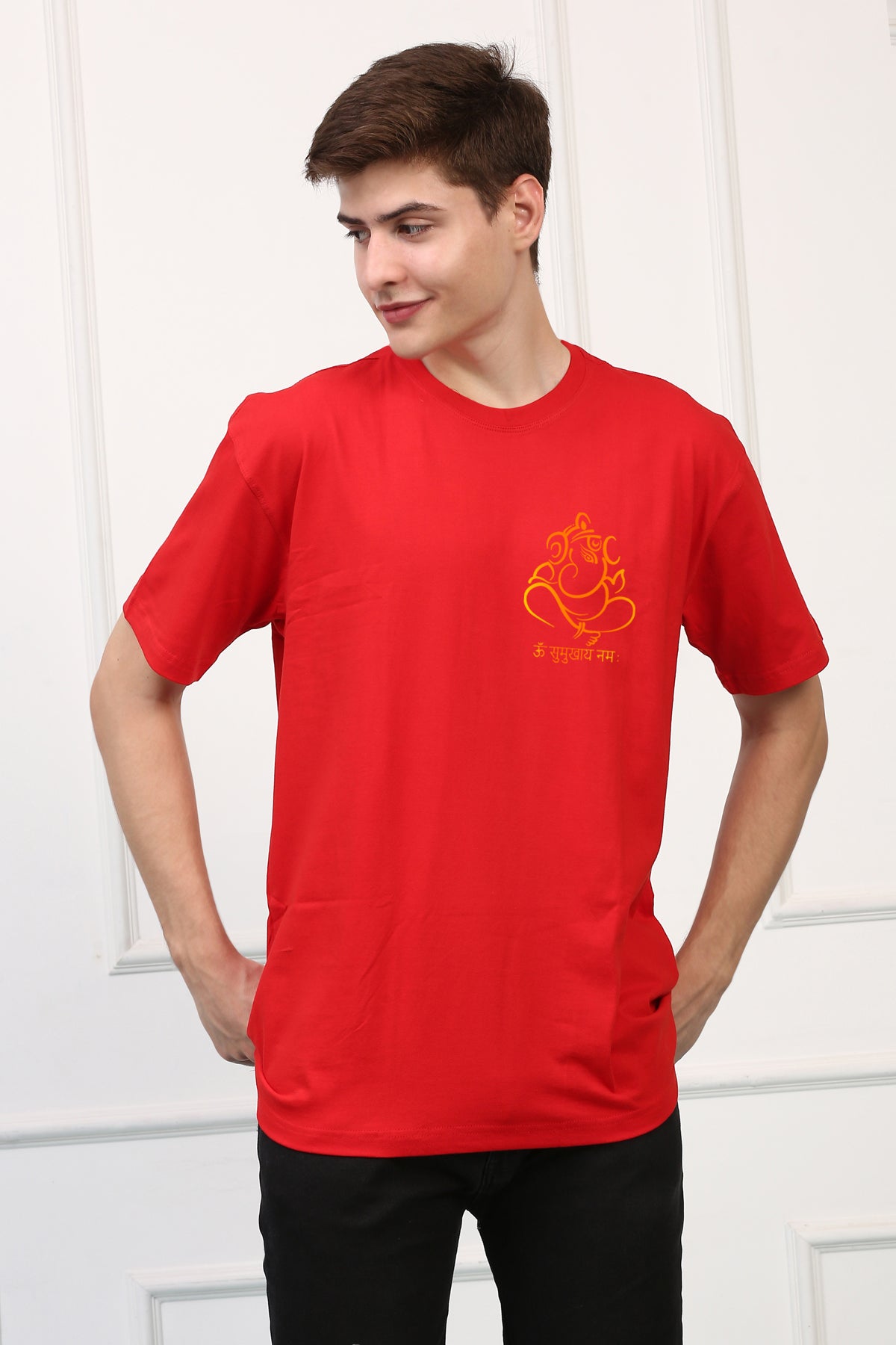 Men's Ganpati Printed Oversized Half Sleeves Tshirt ( GS: 21 )