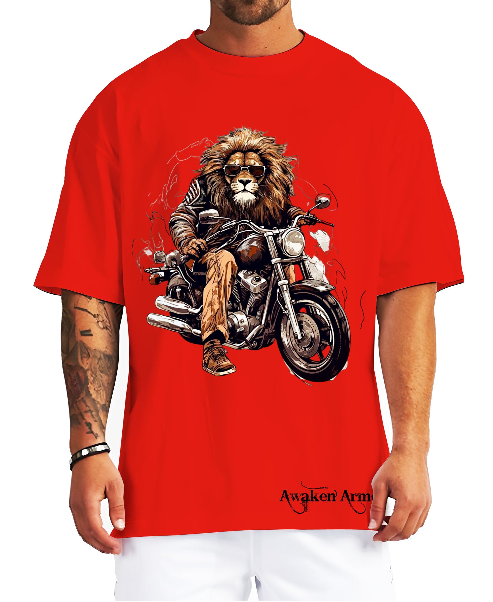 Biker Lion Oversized Printed Tshirt