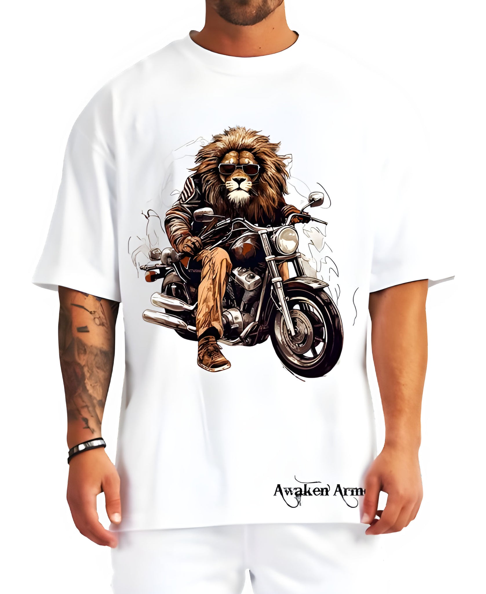 Biker Lion Oversized Printed Tshirt