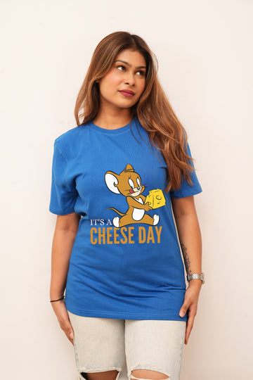 Cartoon Women Oversized Cheese Day Printed Tshirt