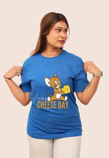 Cartoon Women Oversized Cheese Day Printed Tshirt