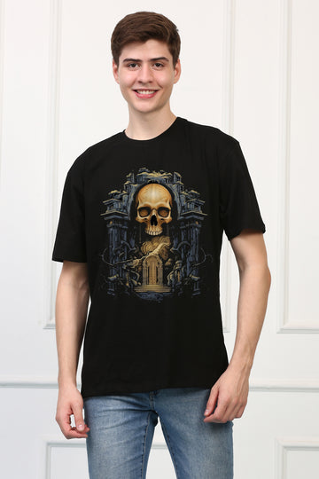 CRYPT 9 Skull Oversized Printed  T-shirt