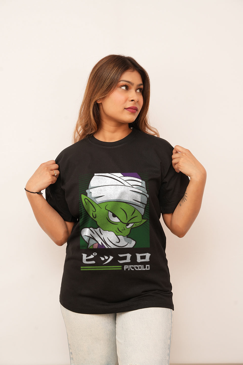 Anime Women Oversized D Green Printed Tshirt