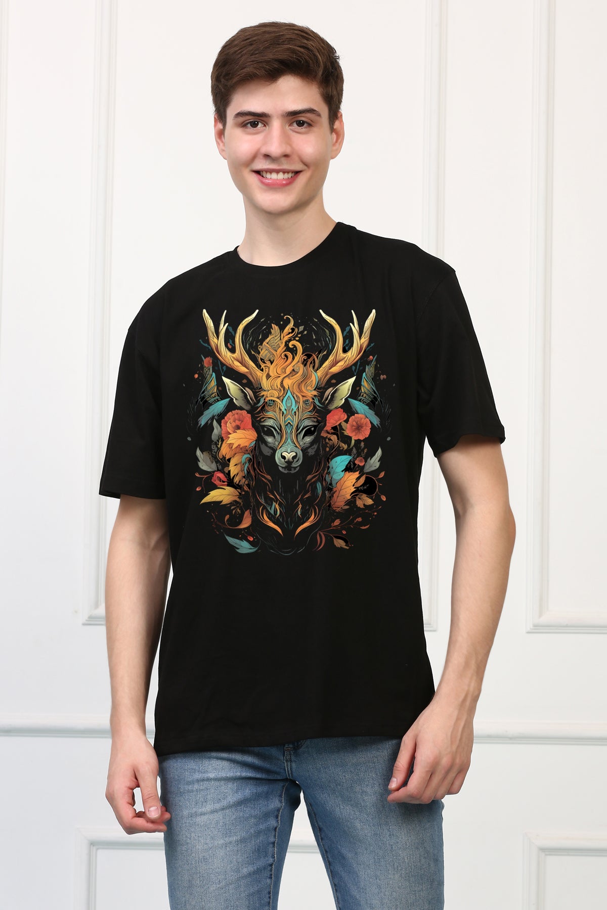 Dark Beautiful Deer Oversized  Printed Tshirt