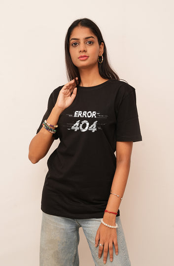 Typography Women Oversized Error 404 Printed Tshirt