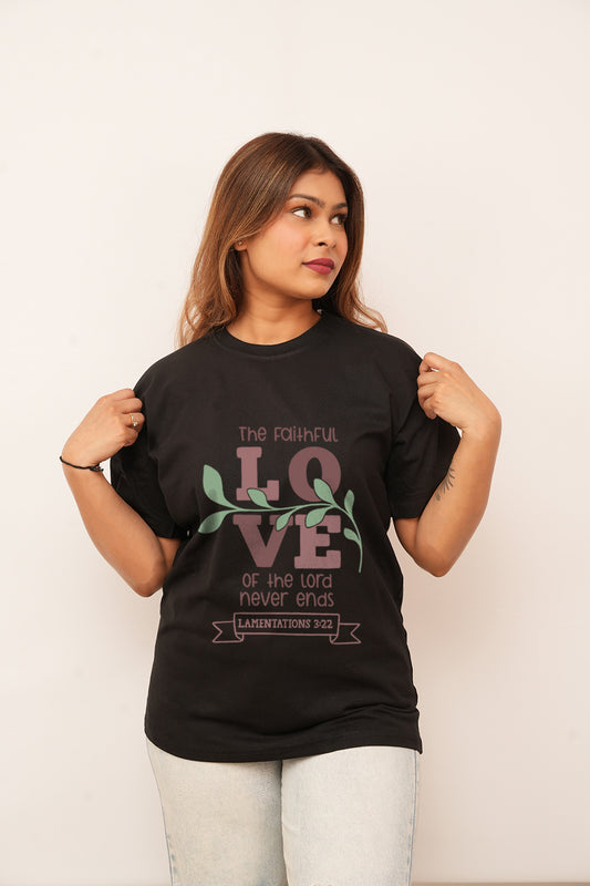 Typography Women Oversized Faithful Love Printed Tshirt