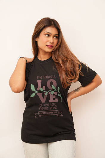 Typography Women Oversized Faithful Love Printed Tshirt