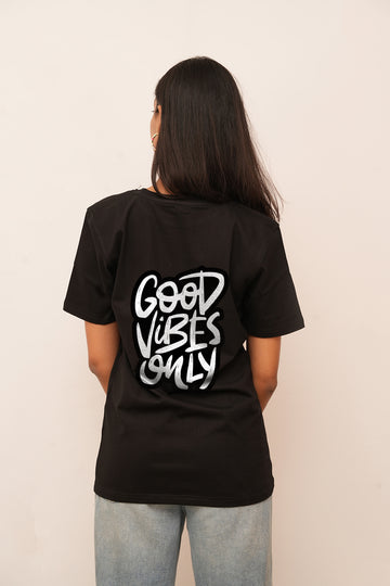 Typography Women Oversized Good Vibes Only Printed Tshirt