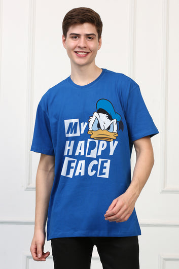 Oversized Happy Face Cartoons Printed Tshirt