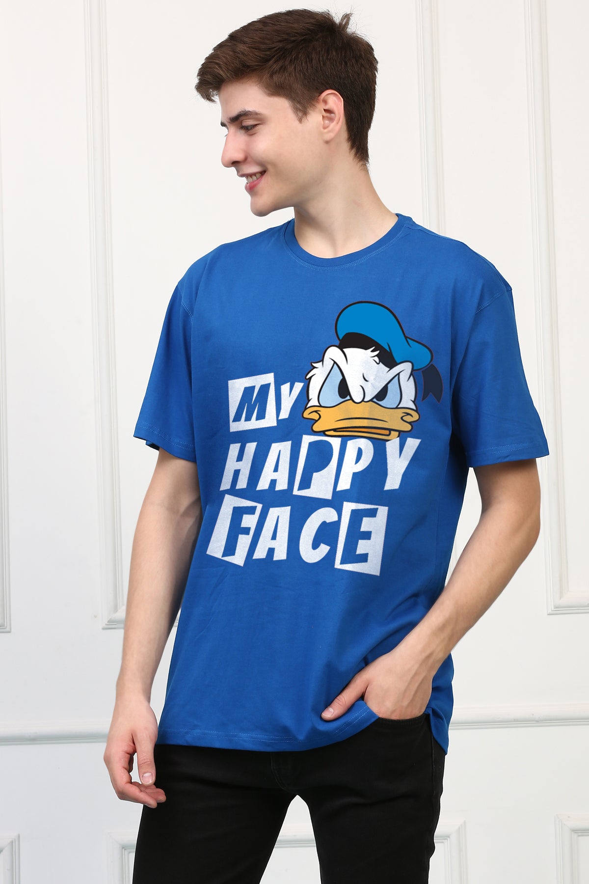 Oversized Happy Face Cartoons Printed Tshirt