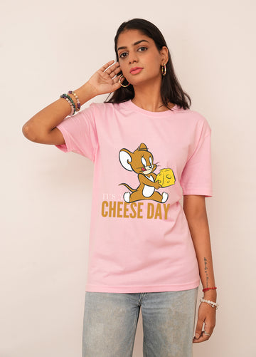 Cartoon Women Oversized It's a cheese day Printed Tshirt