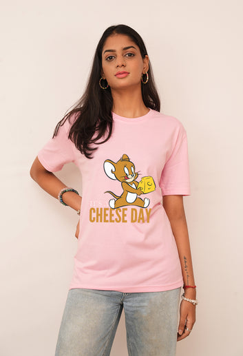 Cartoon Women Oversized It's a cheese day Printed Tshirt