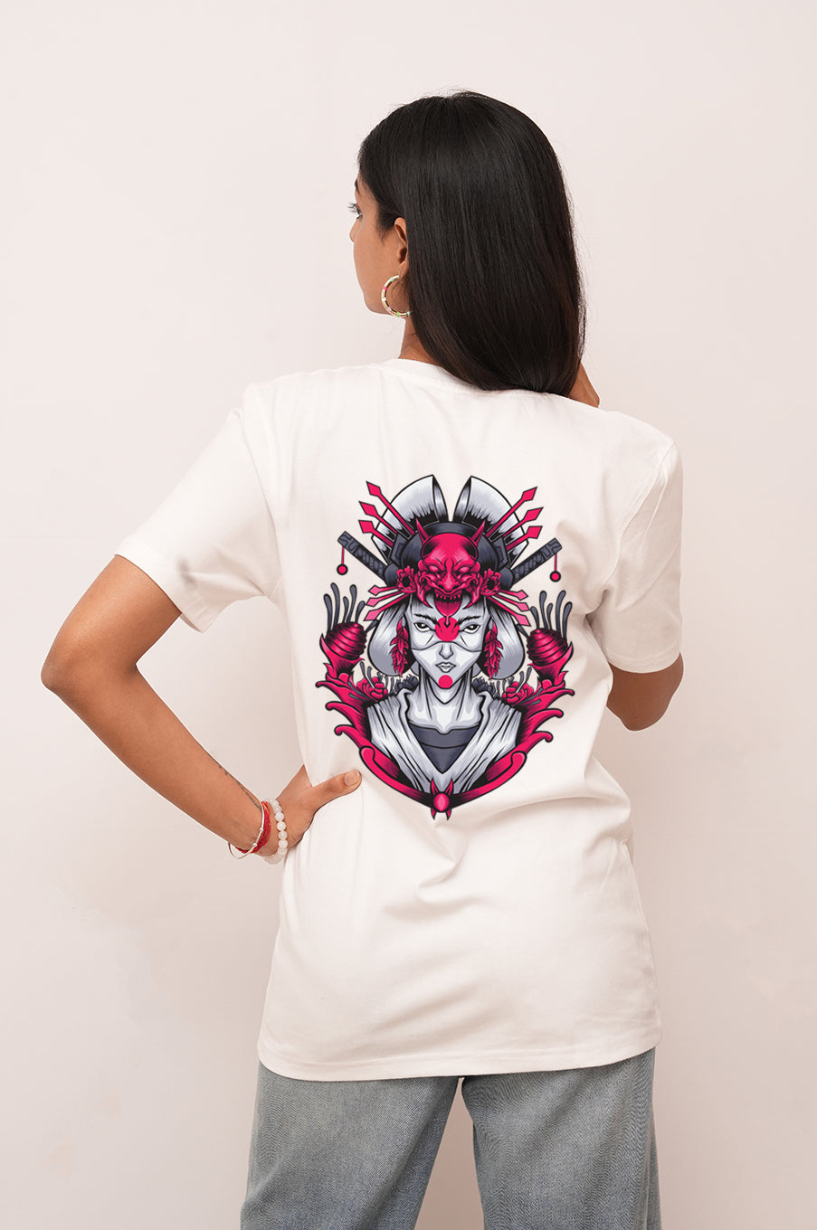 Anime Women Oversized Mecha Geisha Printed Tshirt