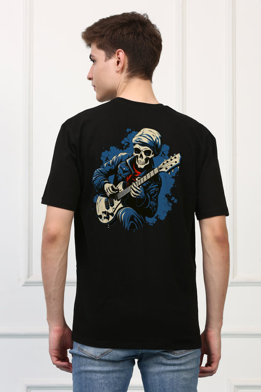 Playing Guiter Skull  Printed  T-shirt