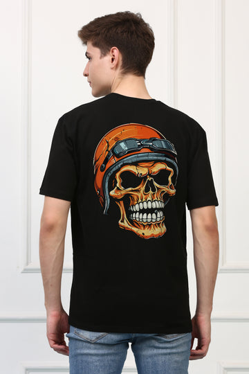 Wearing Helmet  Skull  Printed  T-shirt