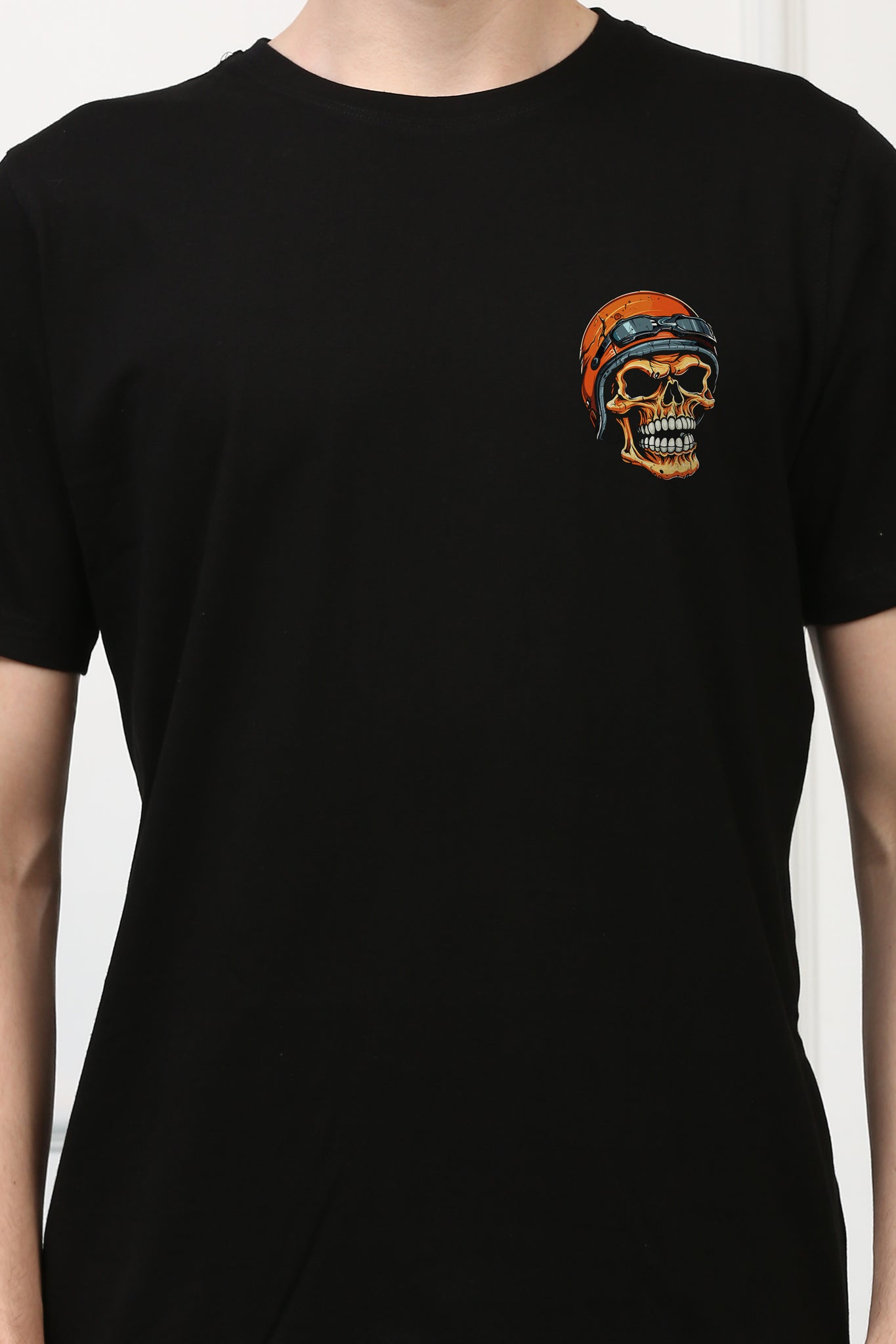 Wearing Helmet  Skull  Printed  T-shirt