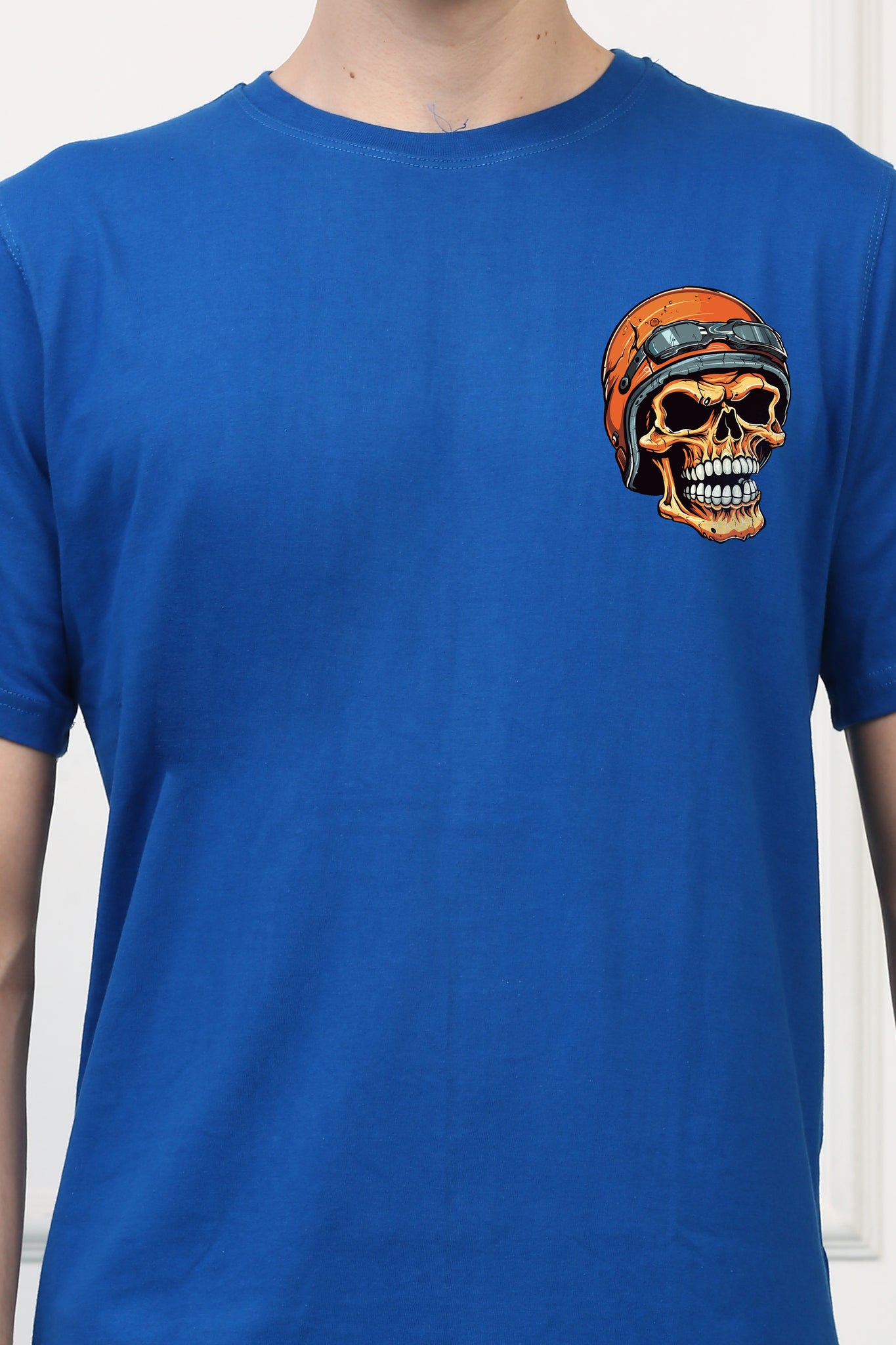 Wearing Helmet  Skull  Printed  T-shirt