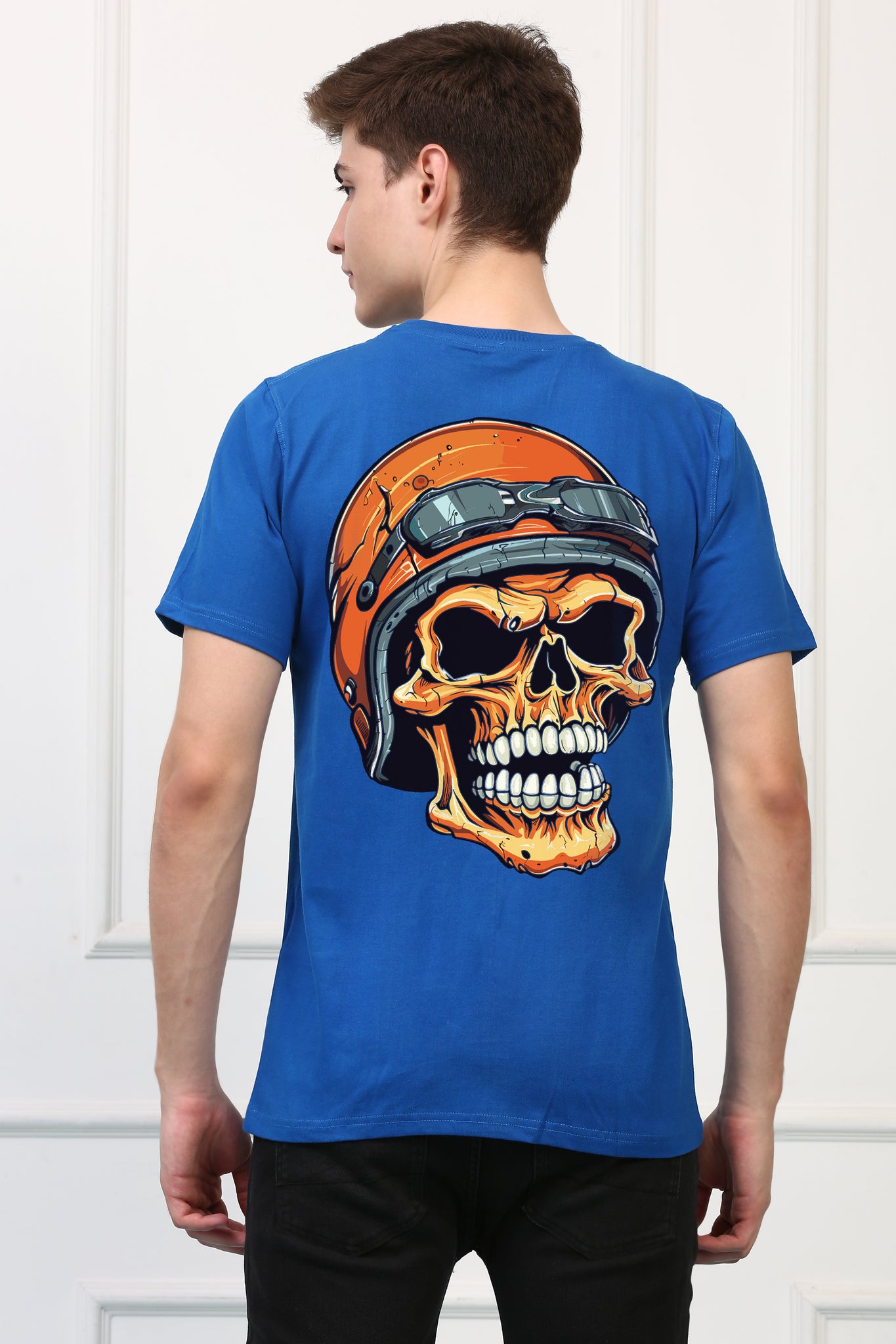 Wearing Helmet  Skull  Printed  T-shirt