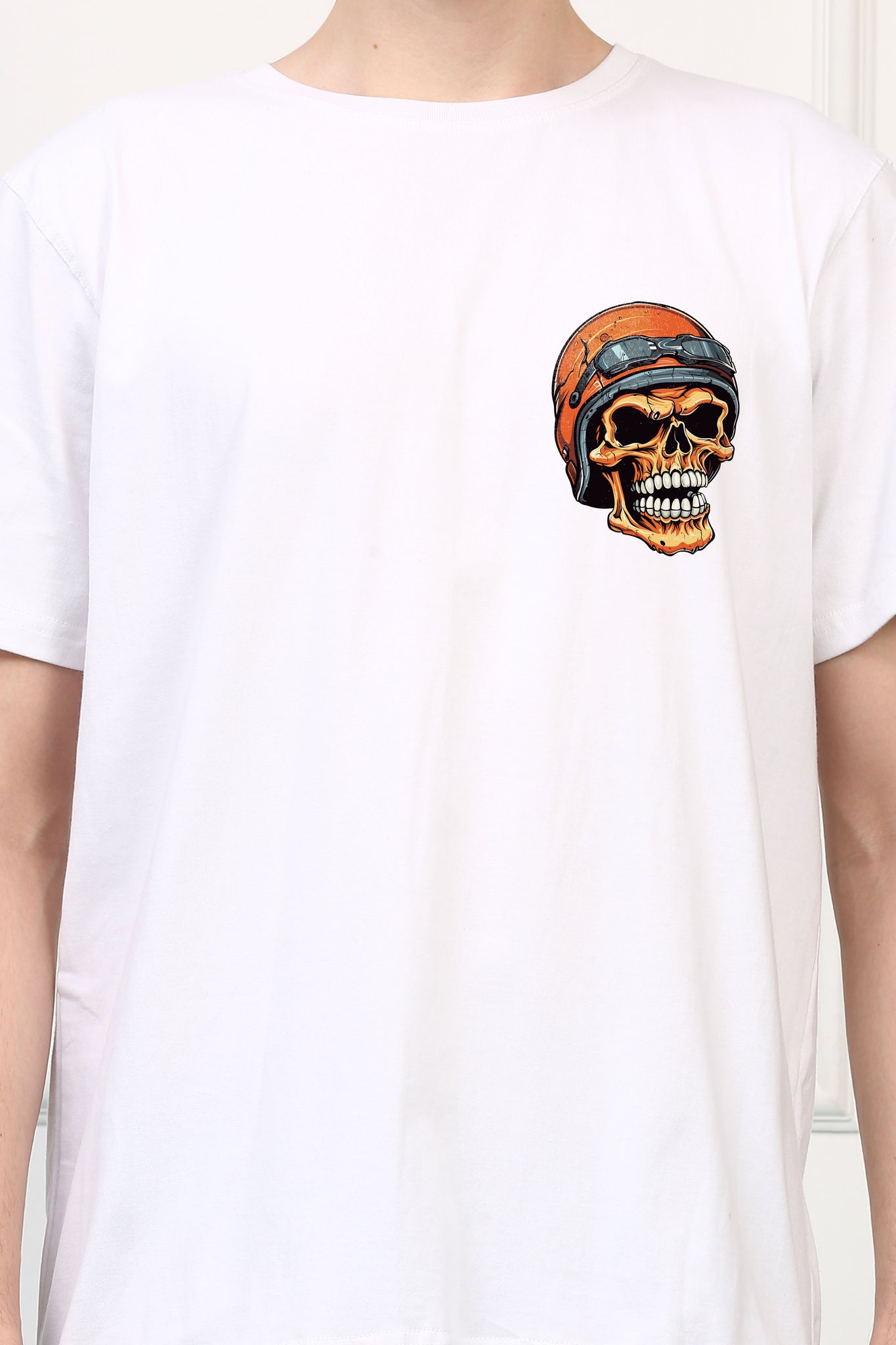 Wearing Helmet  Skull  Printed  T-shirt