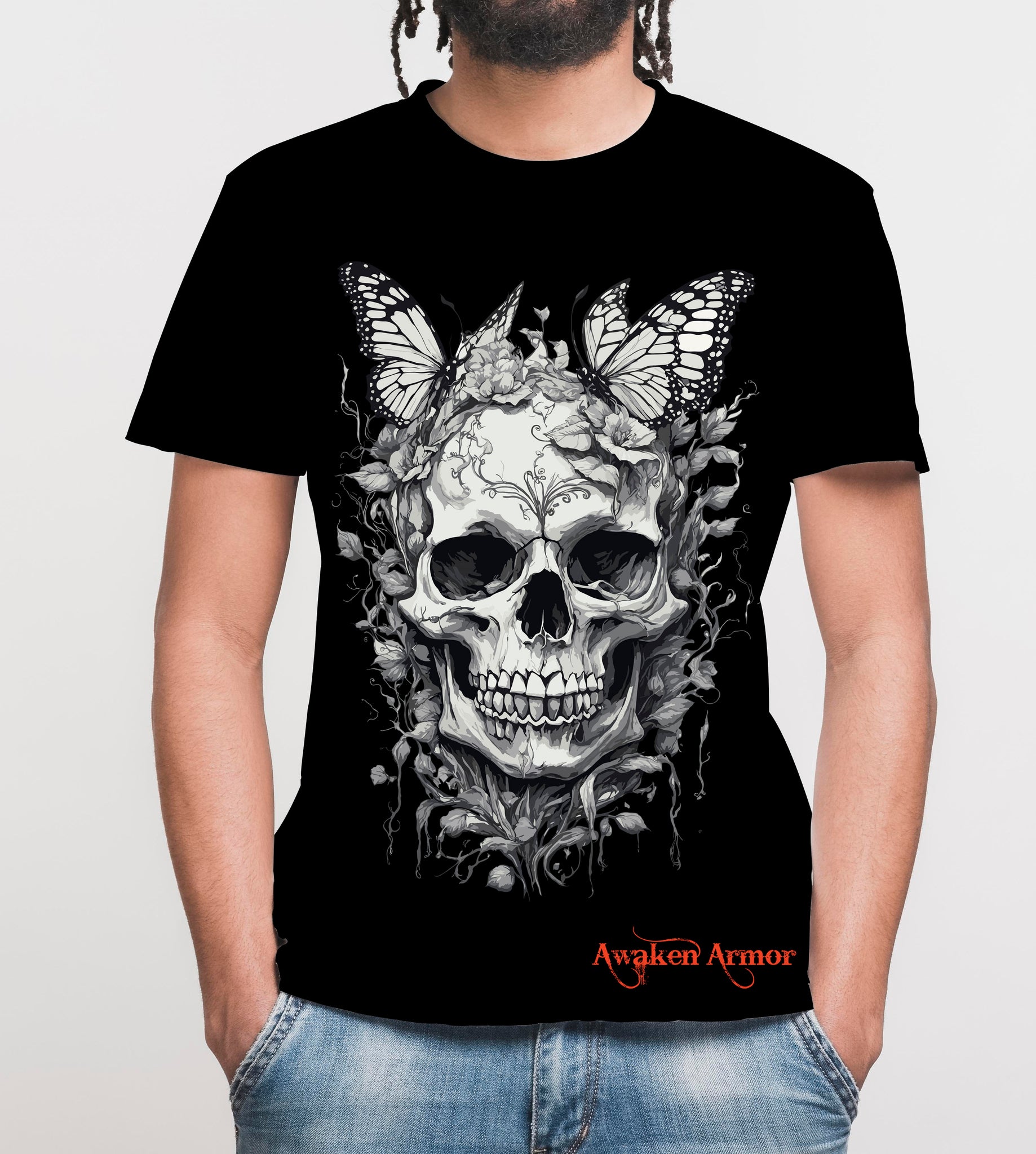 Men's Skull and Butterfly Printed  T-shirt