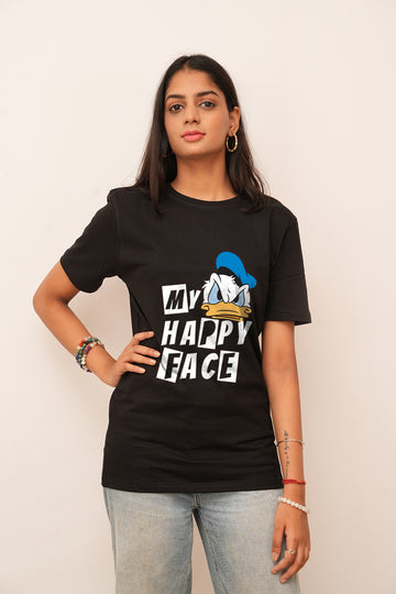 Cartoon Women Oversized My Happy Face Printed Tshirt