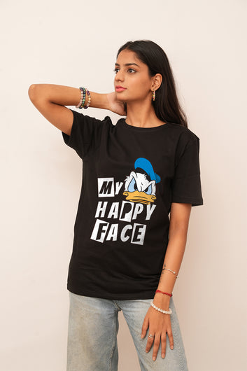 Cartoon Women Oversized My Happy Face Printed Tshirt