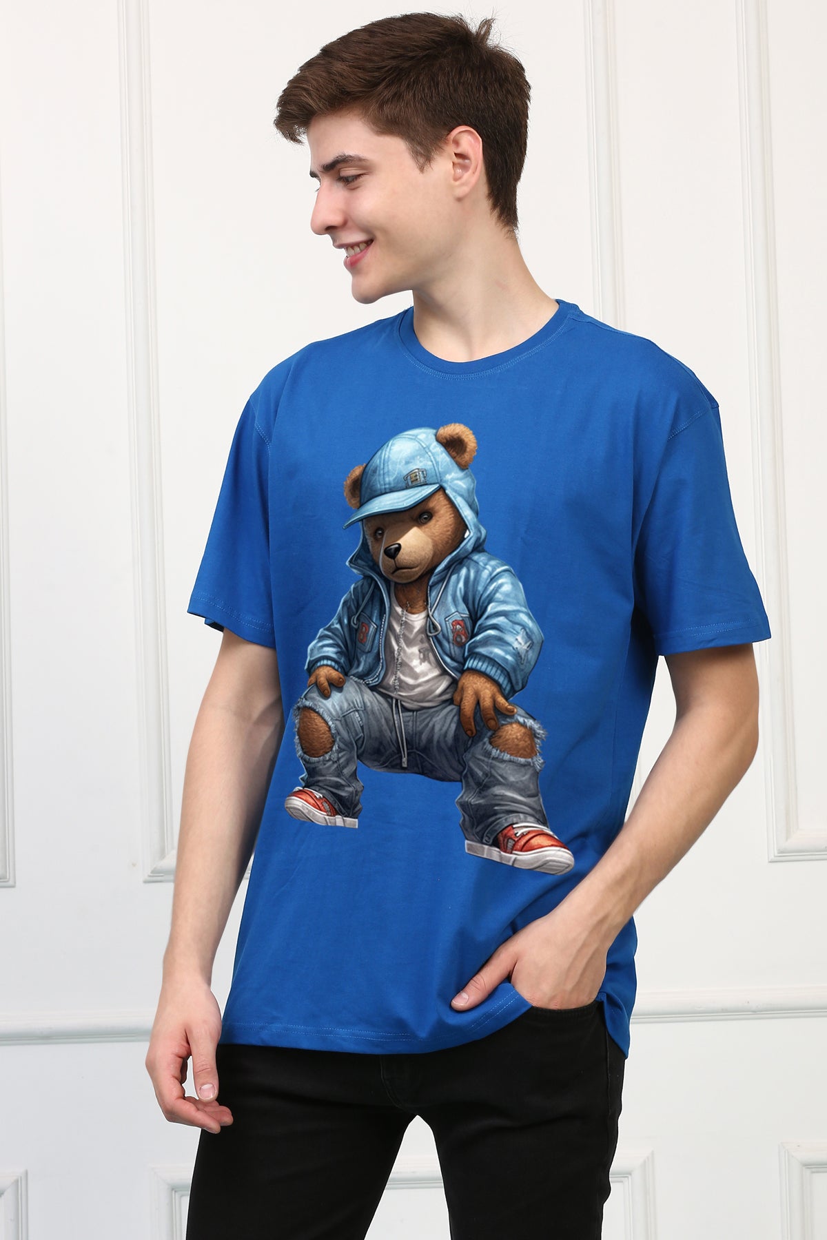 Oversized Rapper Teddy Stylish Cartoons Design Printed Tshirt