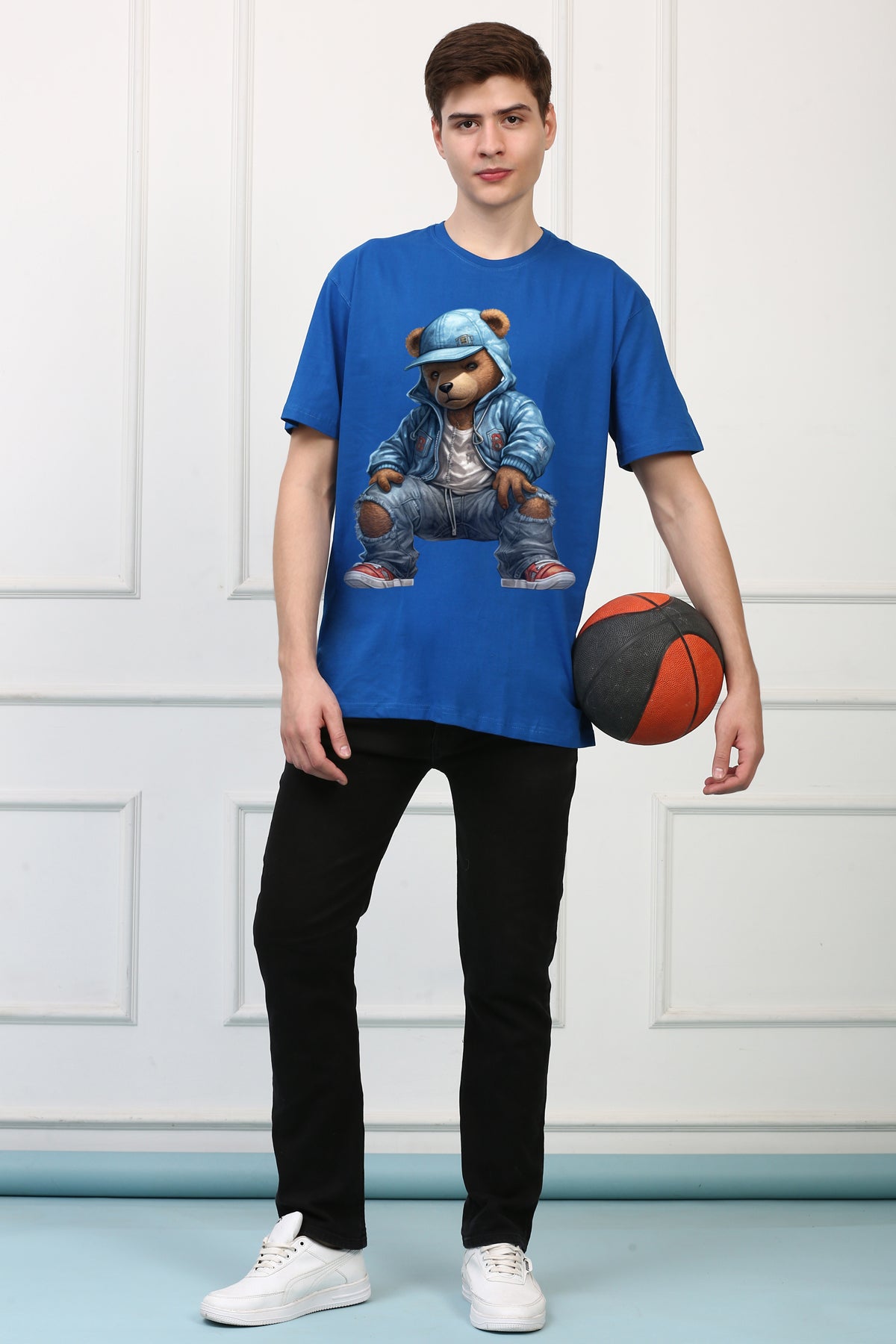 Oversized Rapper Teddy Stylish Cartoons Design Printed Tshirt