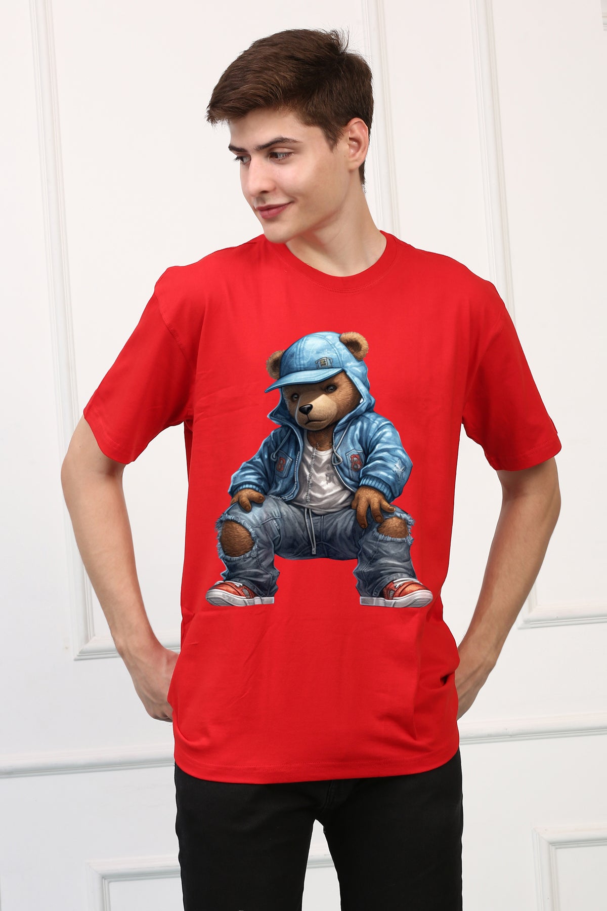 Oversized Rapper Teddy Stylish Cartoons Design Printed Tshirt