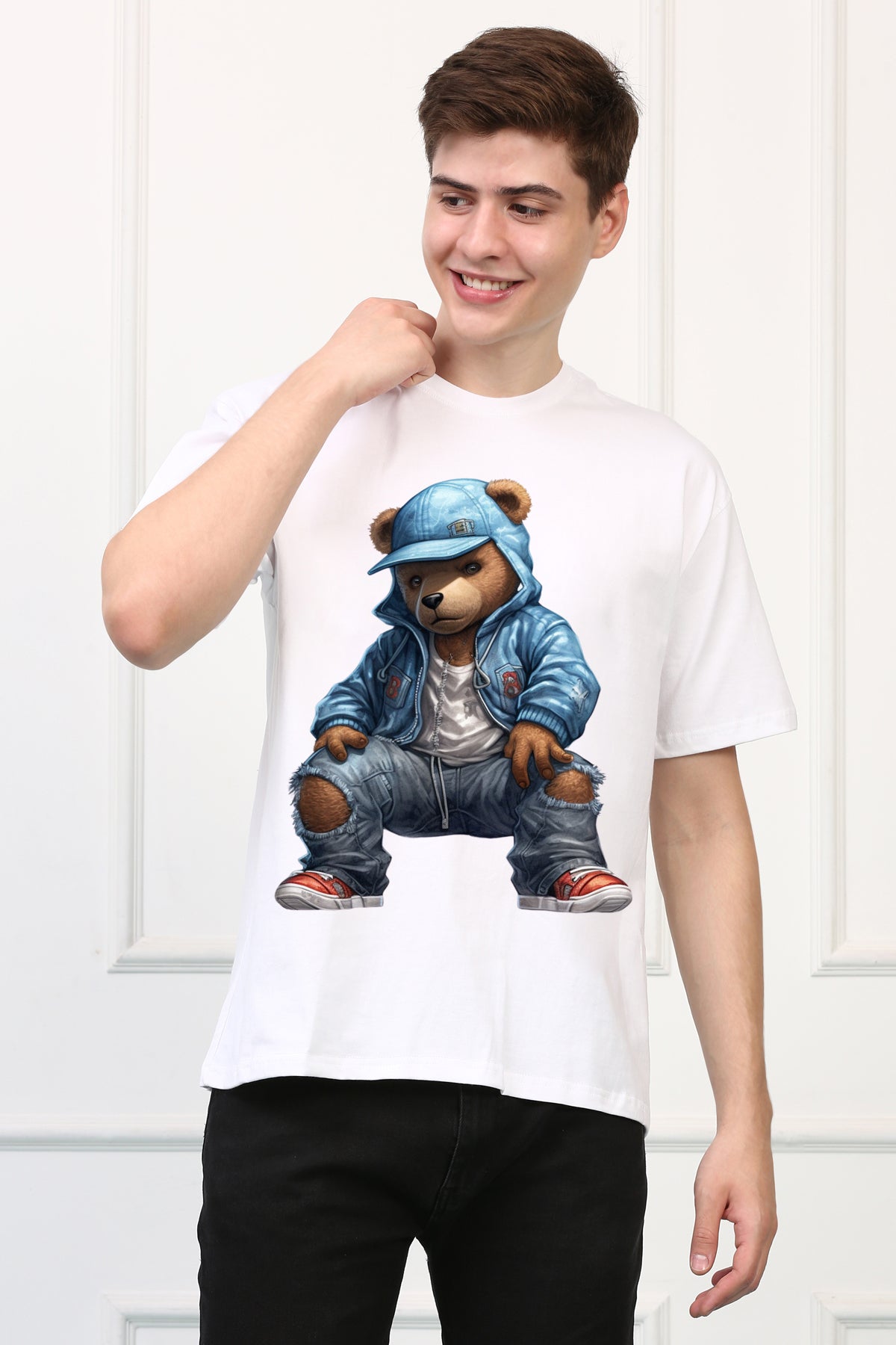 Oversized Rapper Teddy Stylish Cartoons Design Printed Tshirt