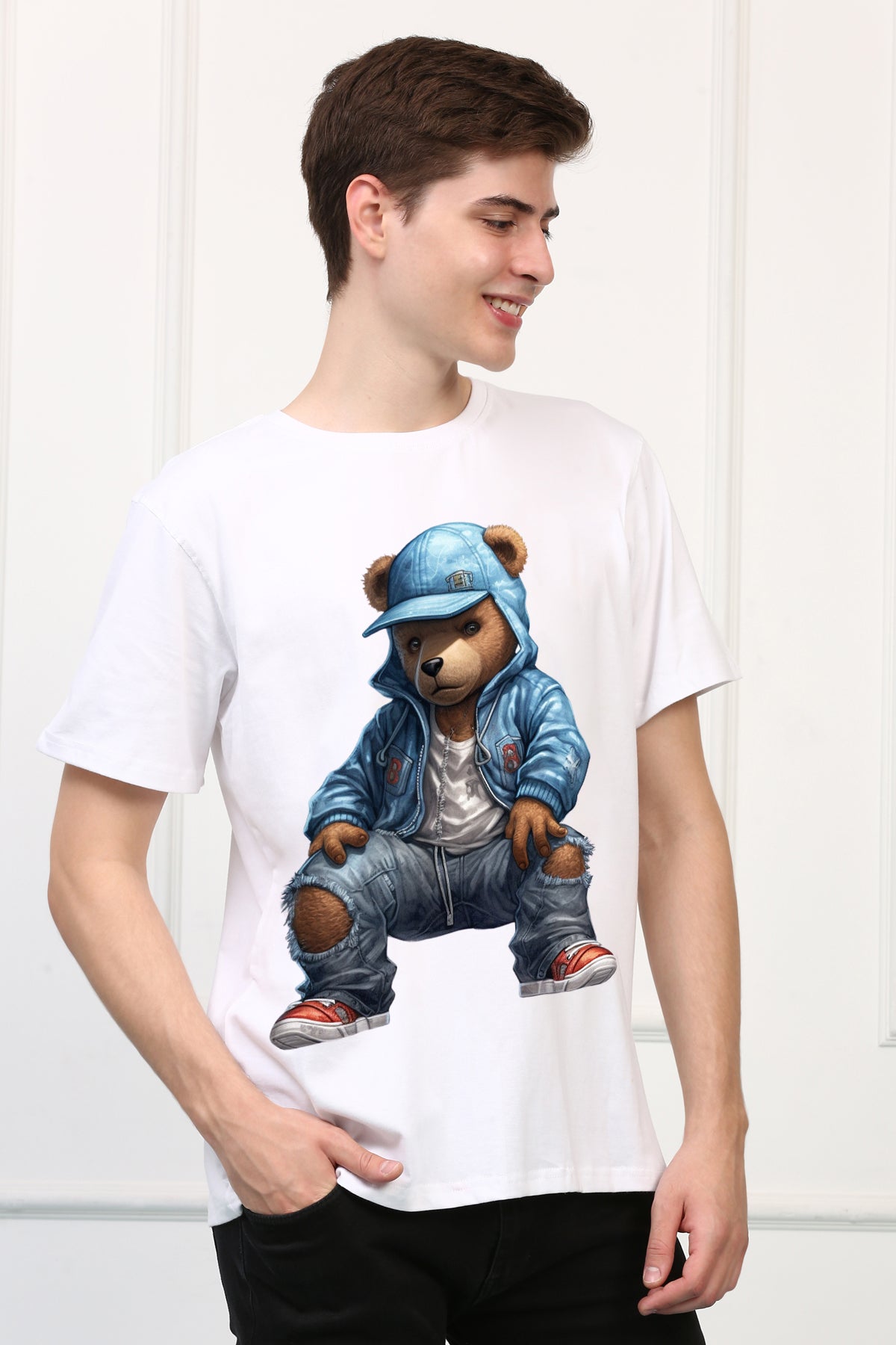 Oversized Rapper Teddy Stylish Cartoons Design Printed Tshirt