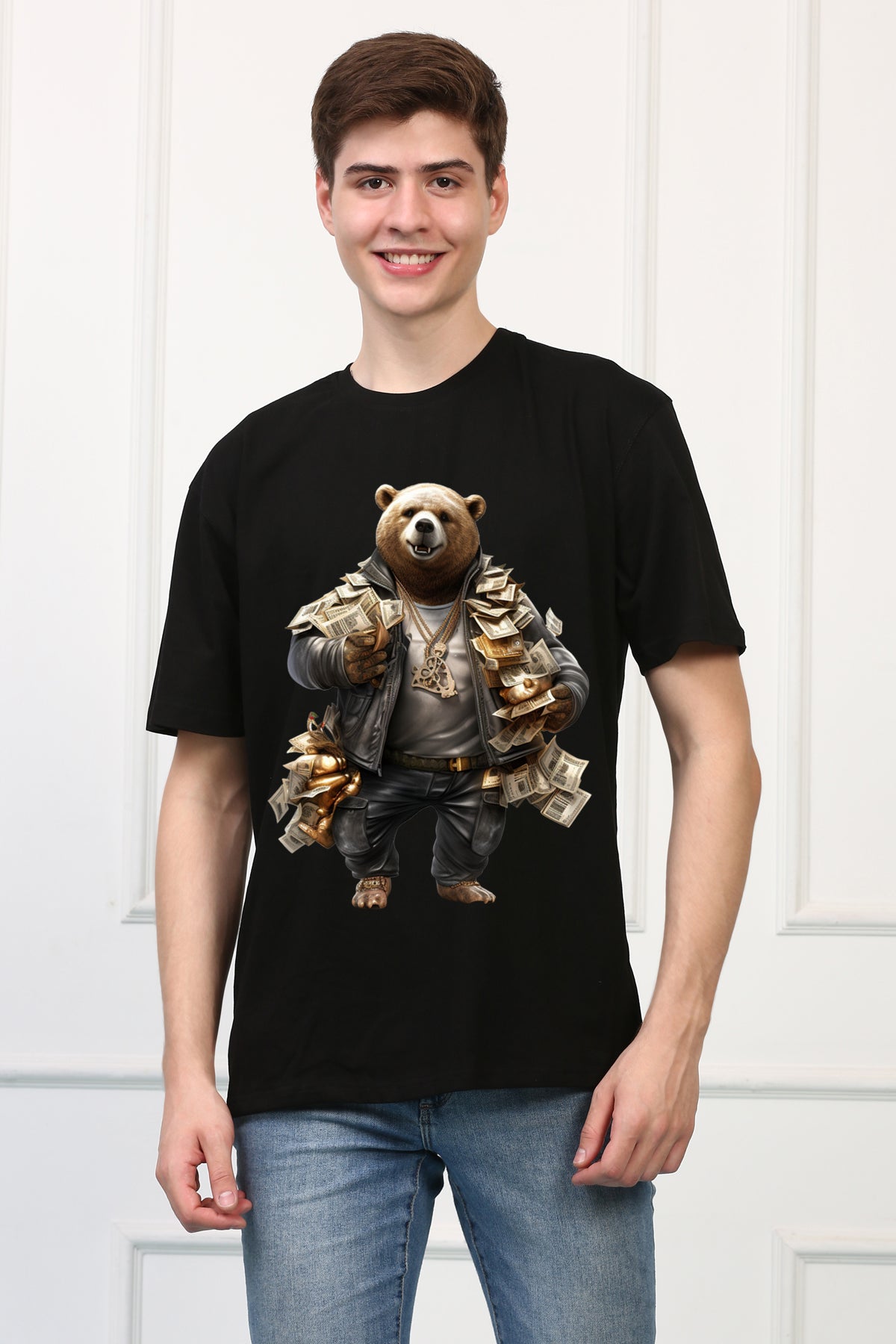 Oversized Rich Bear Stylish Cartoons Design Printed Tshirt