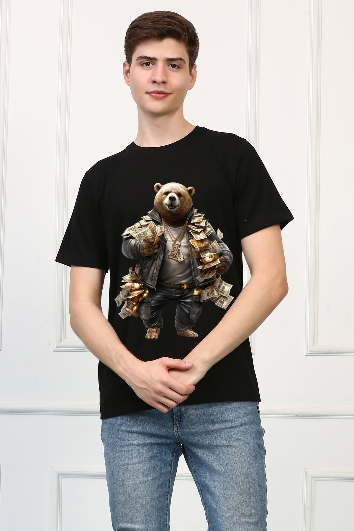 Oversized Rich Bear Stylish Cartoons Design Printed Tshirt