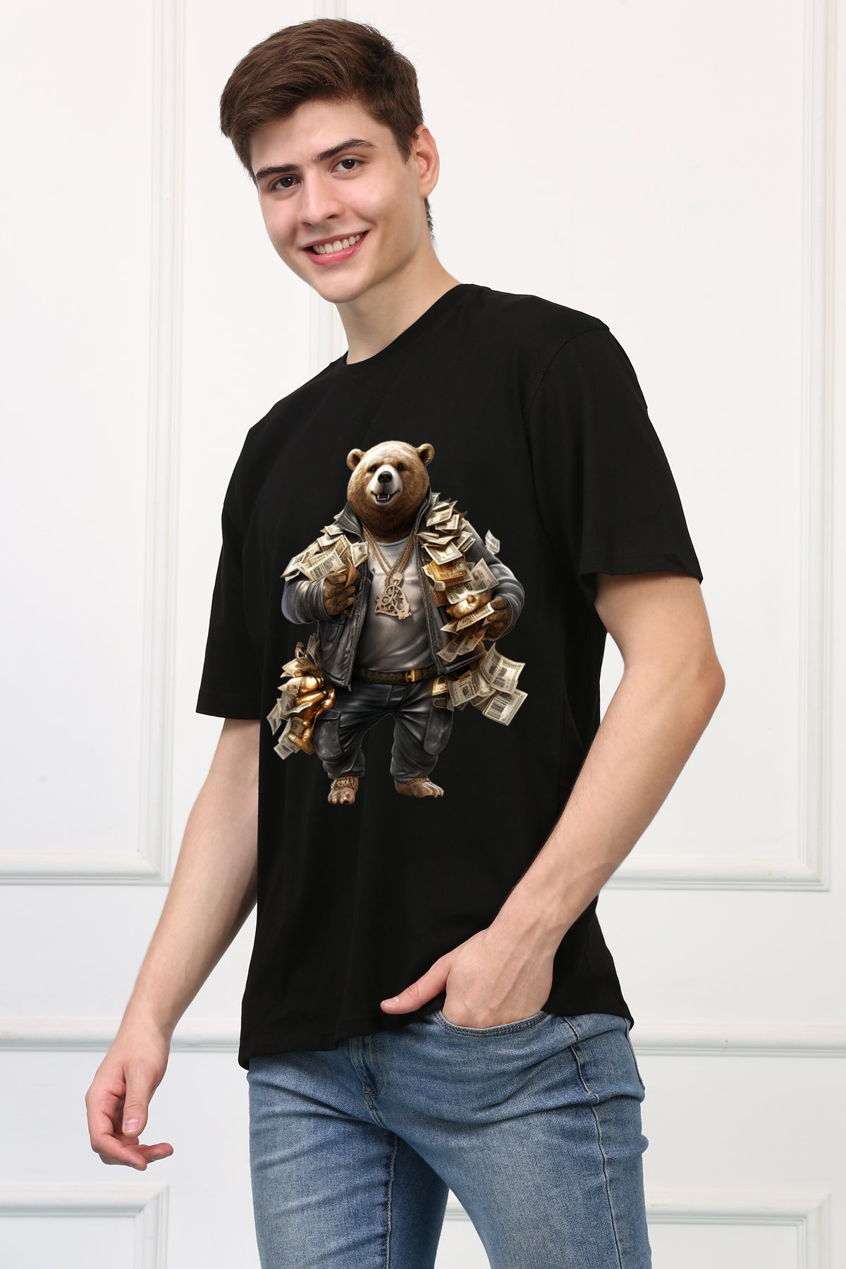 Oversized Rich Bear Stylish Cartoons Design Printed Tshirt