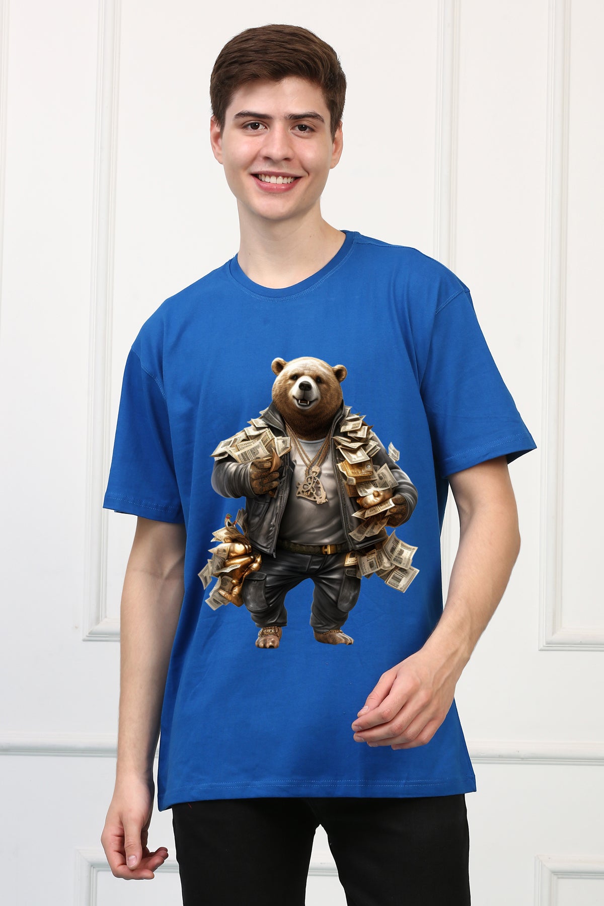 Oversized Rich Bear Stylish Cartoons Design Printed Tshirt