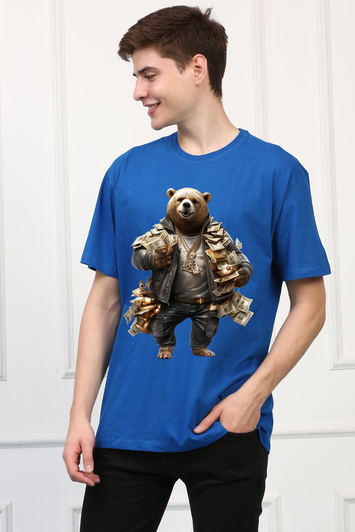 Oversized Rich Bear Stylish Cartoons Design Printed Tshirt