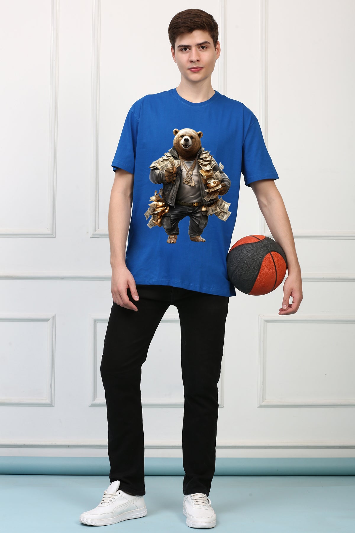 Oversized Rich Bear Stylish Cartoons Design Printed Tshirt