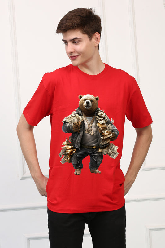 Oversized Rich Bear Stylish Cartoons Design Printed Tshirt