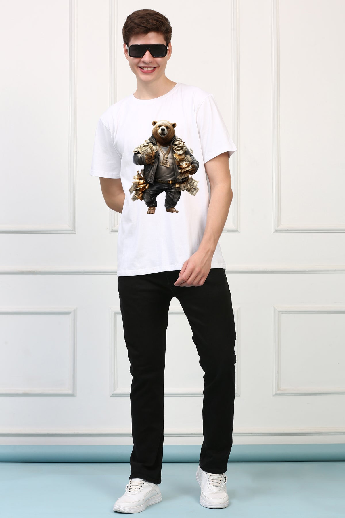 Oversized Rich Bear Stylish Cartoons Design Printed Tshirt