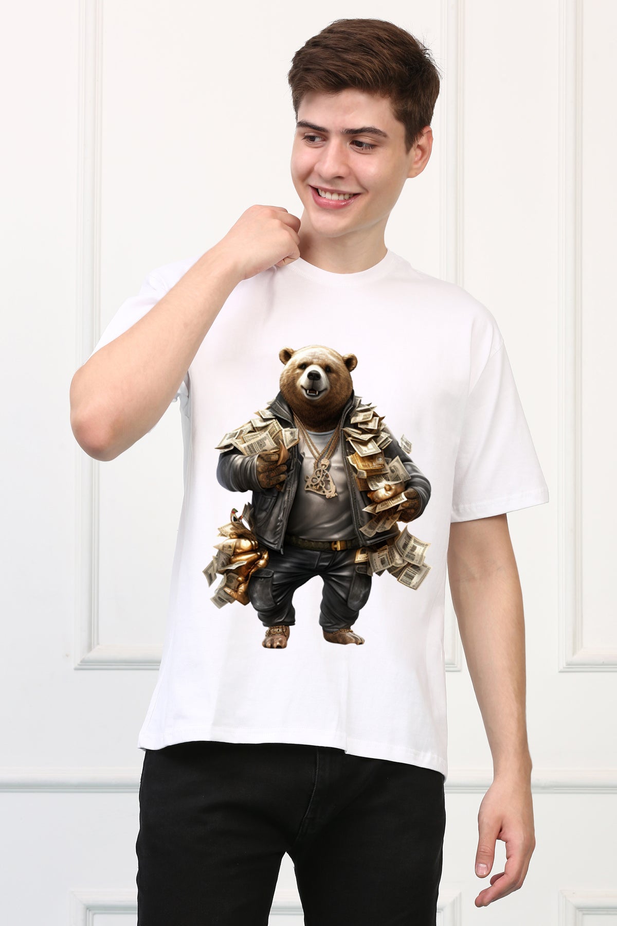 Oversized Rich Bear Stylish Cartoons Design Printed Tshirt