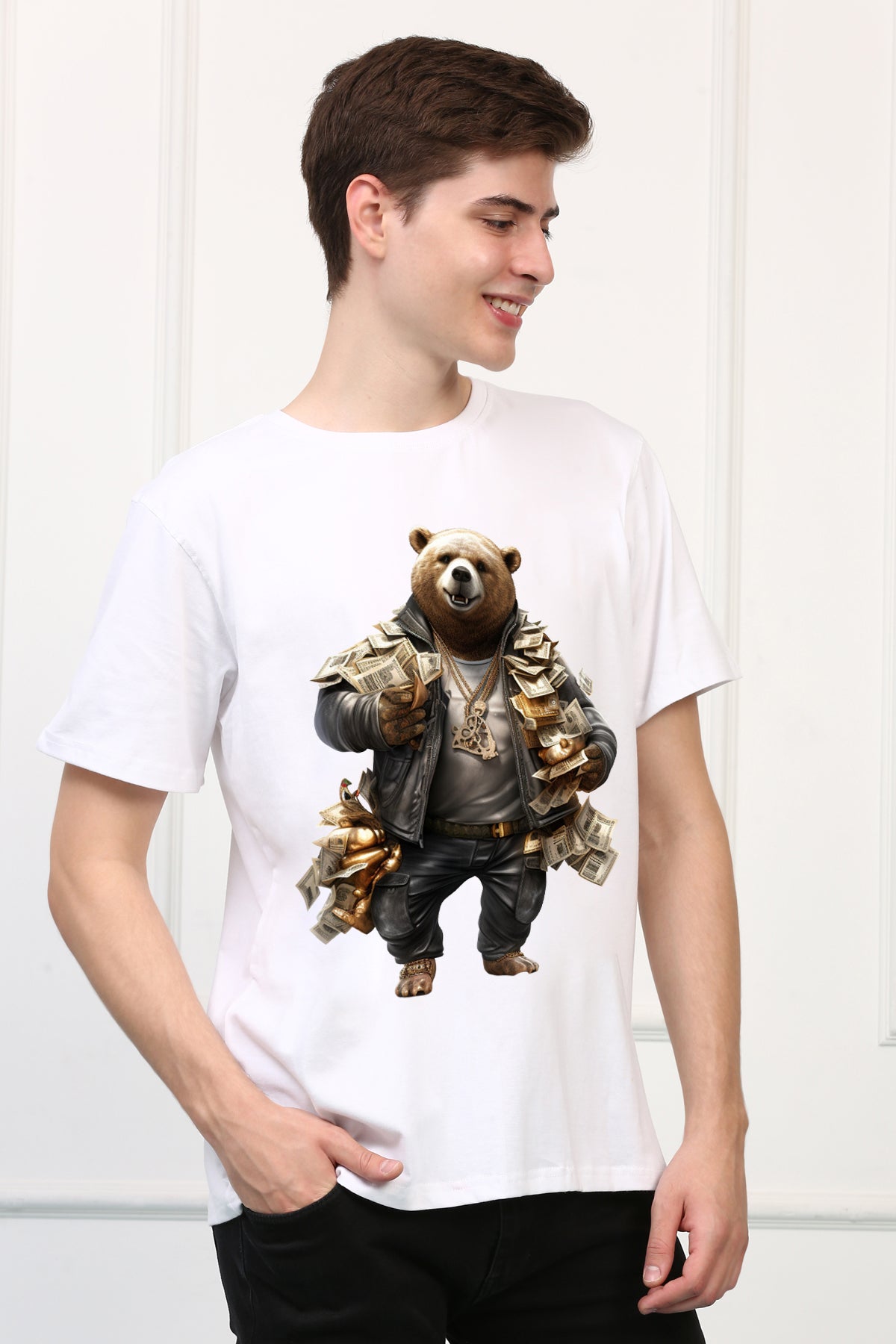 Oversized Rich Bear Stylish Cartoons Design Printed Tshirt