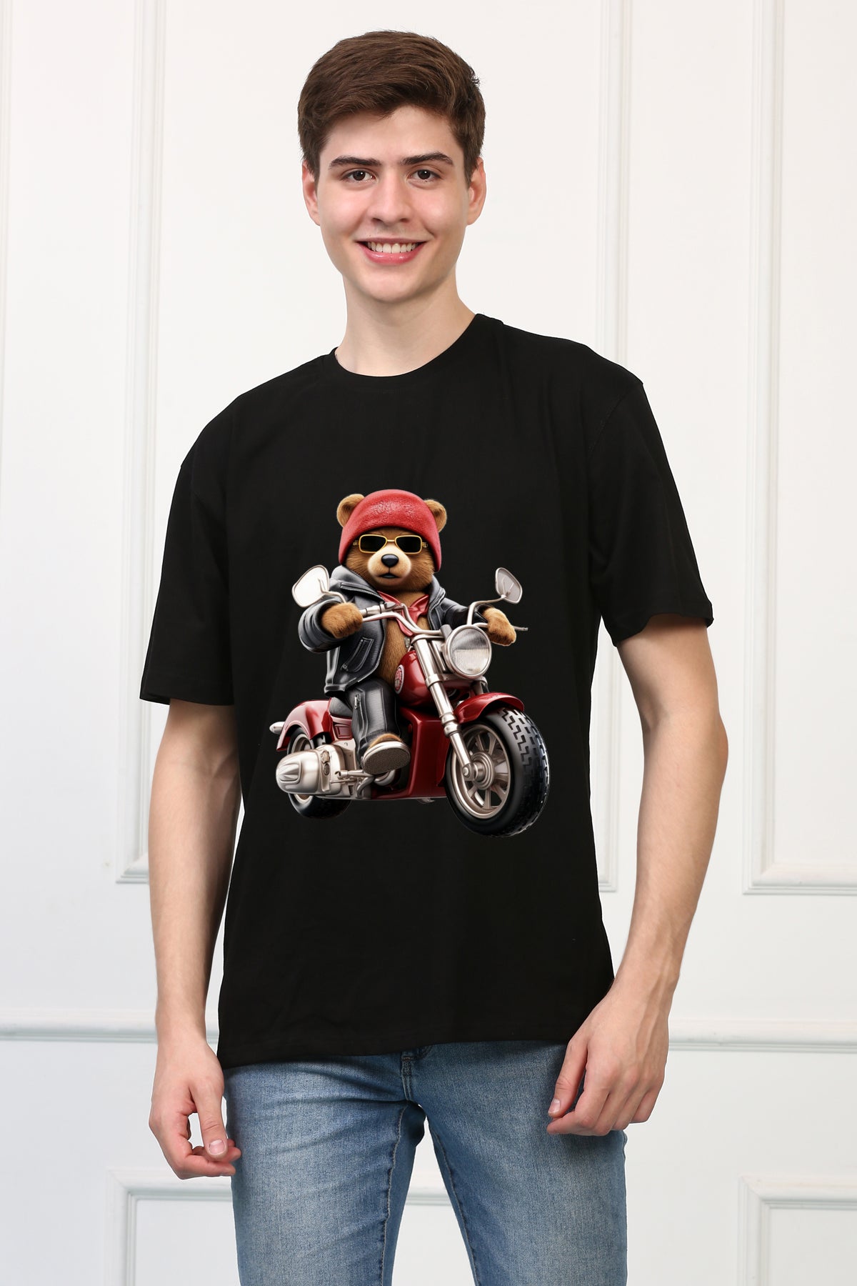 Oversized Rider Teddy Stylish Cartoons Design Printed Tshirt