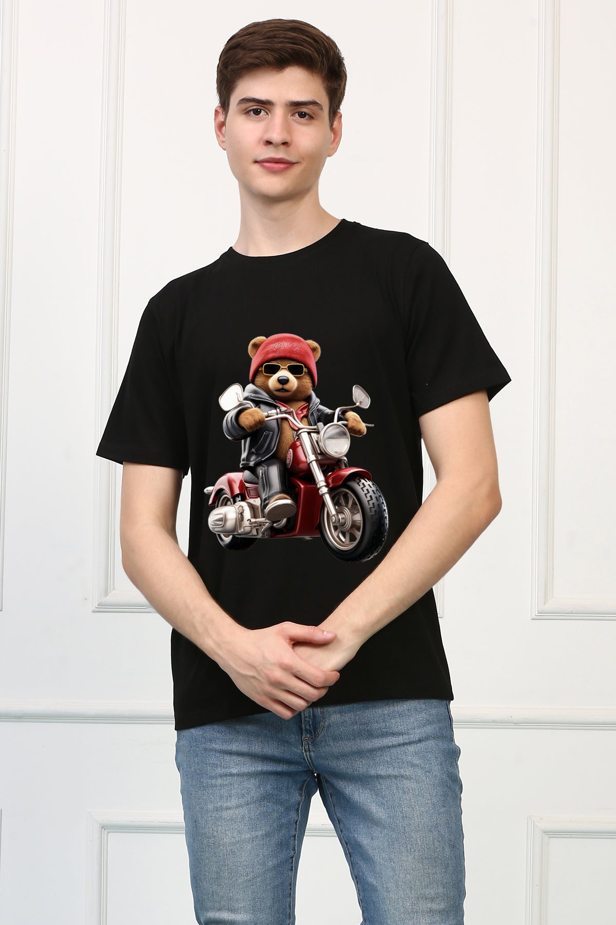 Oversized Rider Teddy Stylish Cartoons Design Printed Tshirt