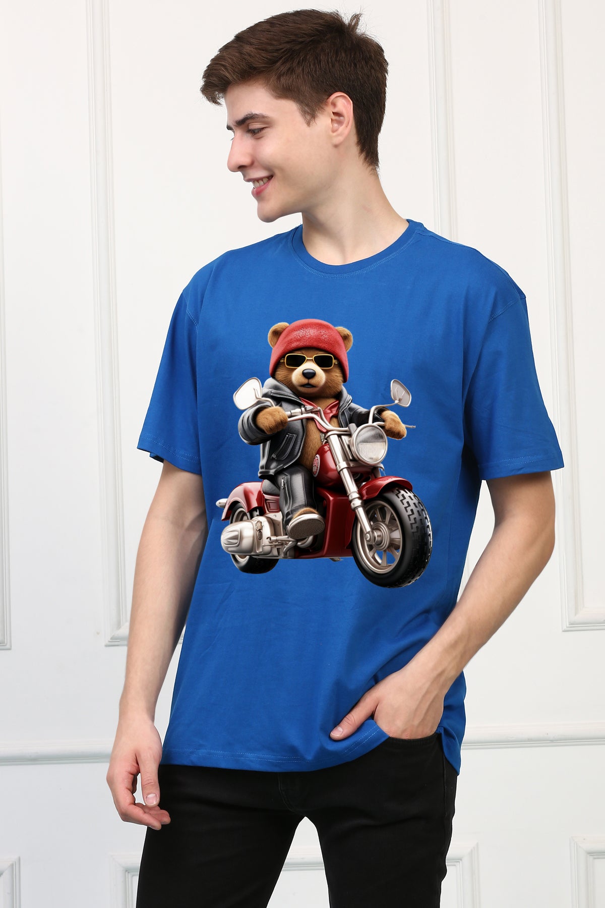 Oversized Rider Teddy Stylish Cartoons Design Printed Tshirt