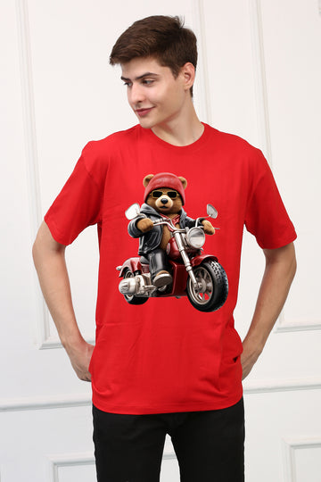 Oversized Rider Teddy Stylish Cartoons Design Printed Tshirt