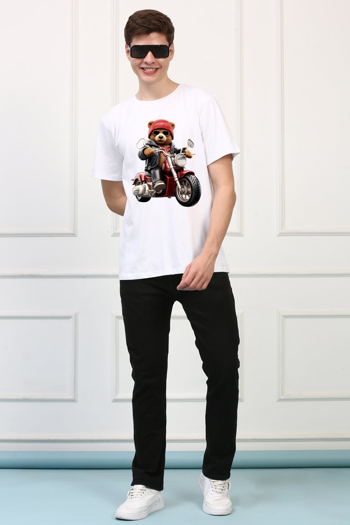 Oversized Rider Teddy Stylish Cartoons Design Printed Tshirt