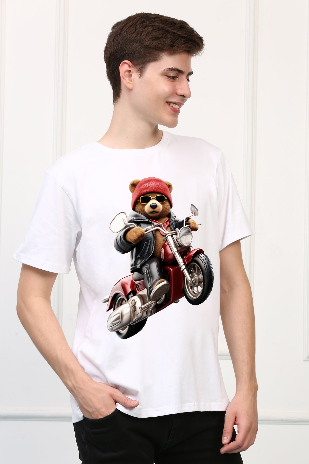 Oversized Rider Teddy Stylish Cartoons Design Printed Tshirt