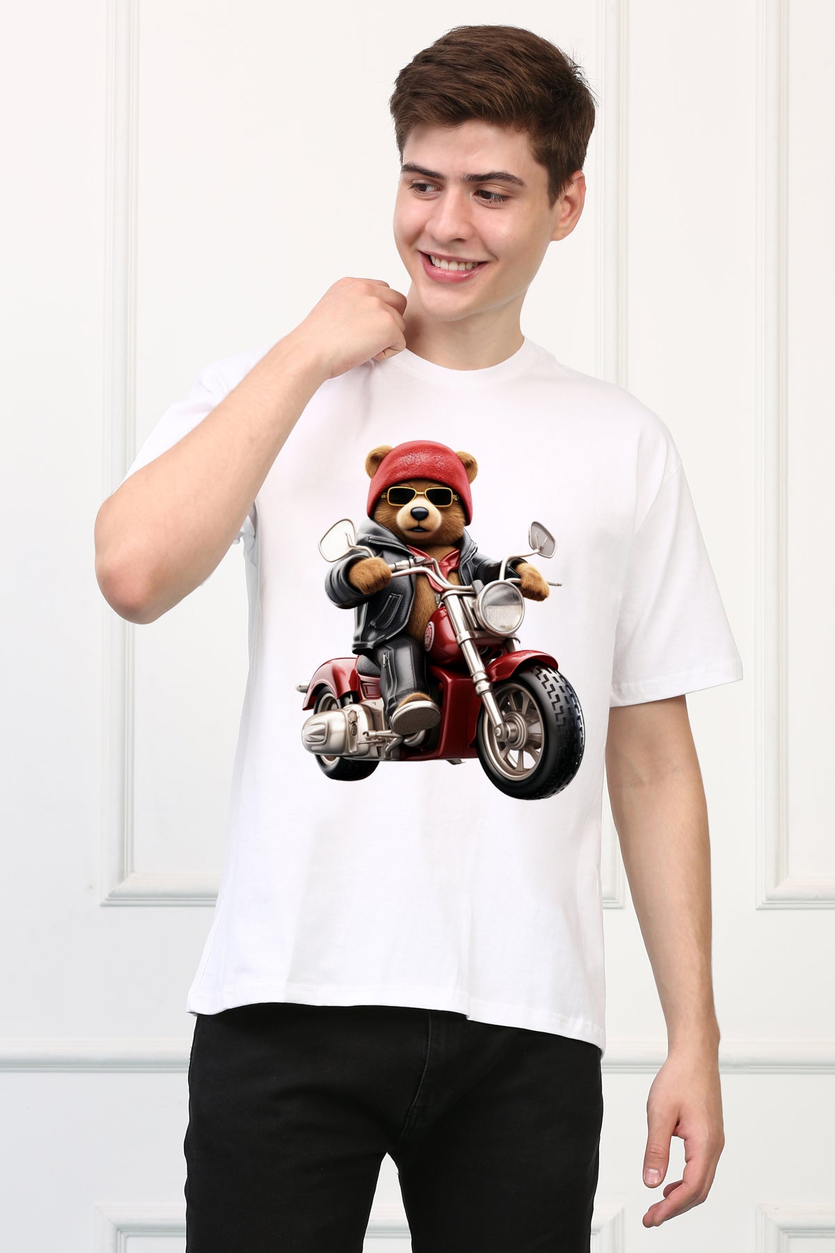 Oversized Rider Teddy Stylish Cartoons Design Printed Tshirt