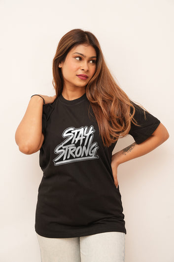 Typography Women Oversized Stay Strong Printed Tshirt