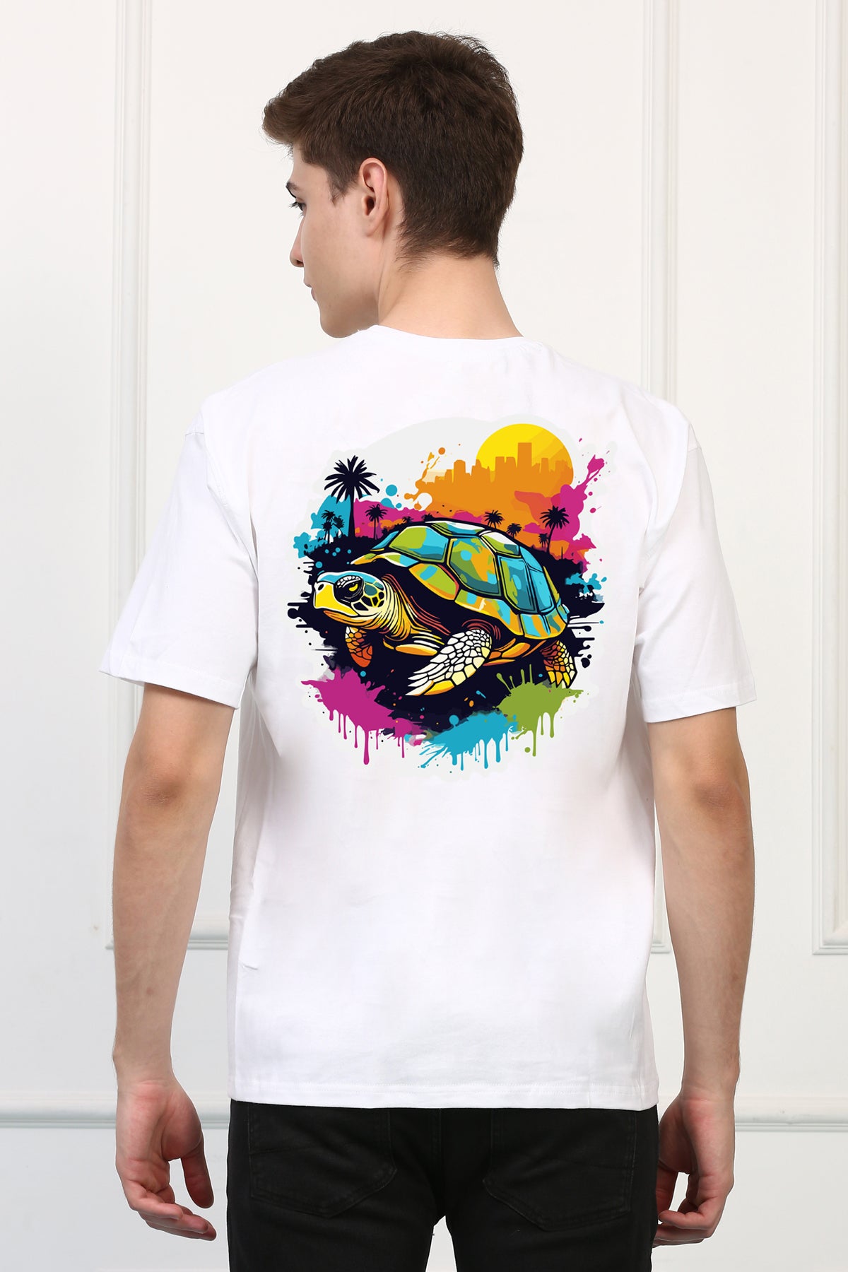 Oversized Turtle Stylish Graffitti Design Printed Tshirt